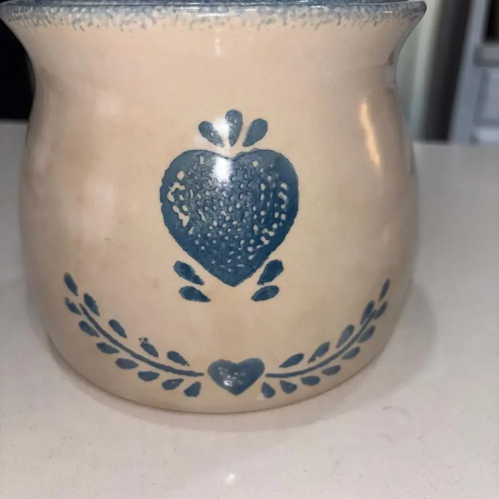 Vintage Stoneware Blue Heart Cookie Jar